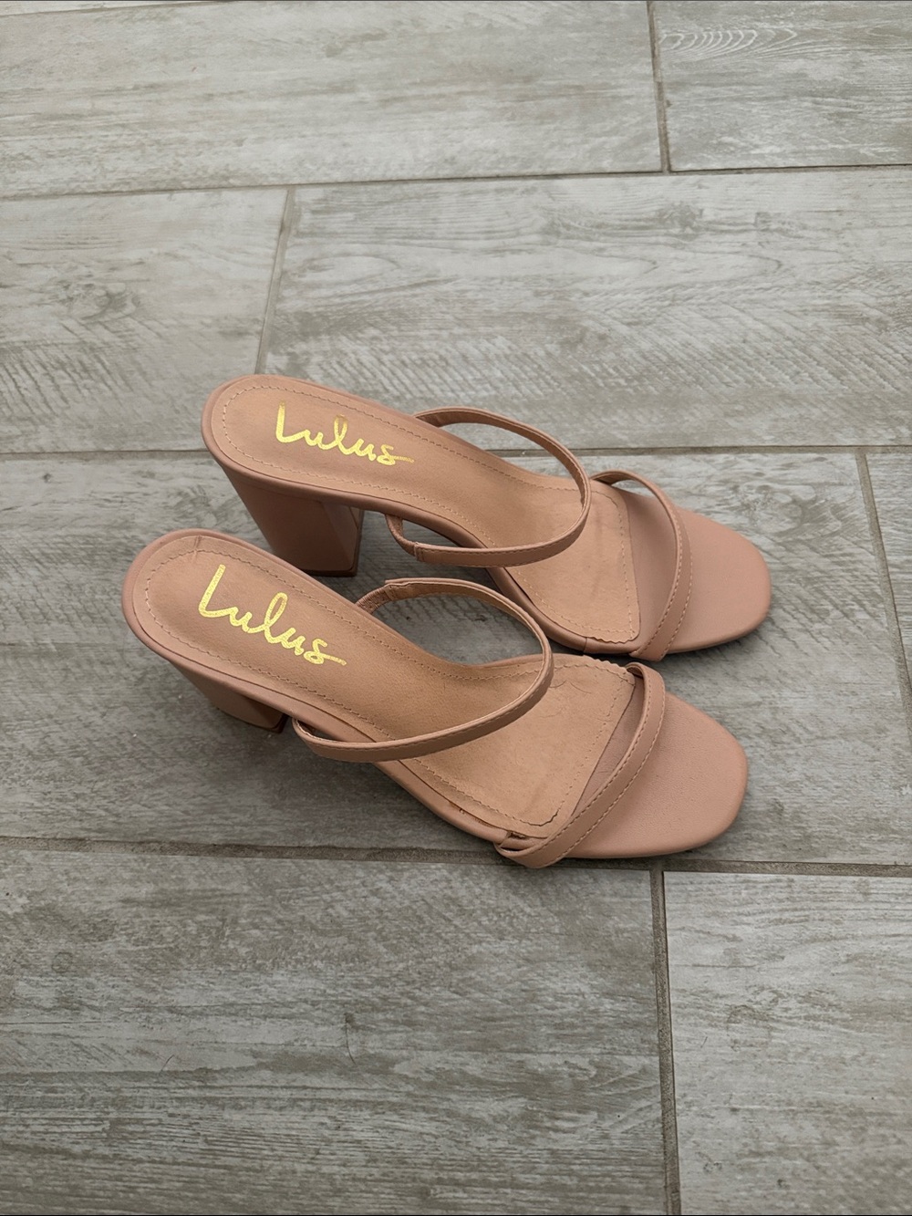 Lulu's Nude Blush Strappy Block Heel Sandals